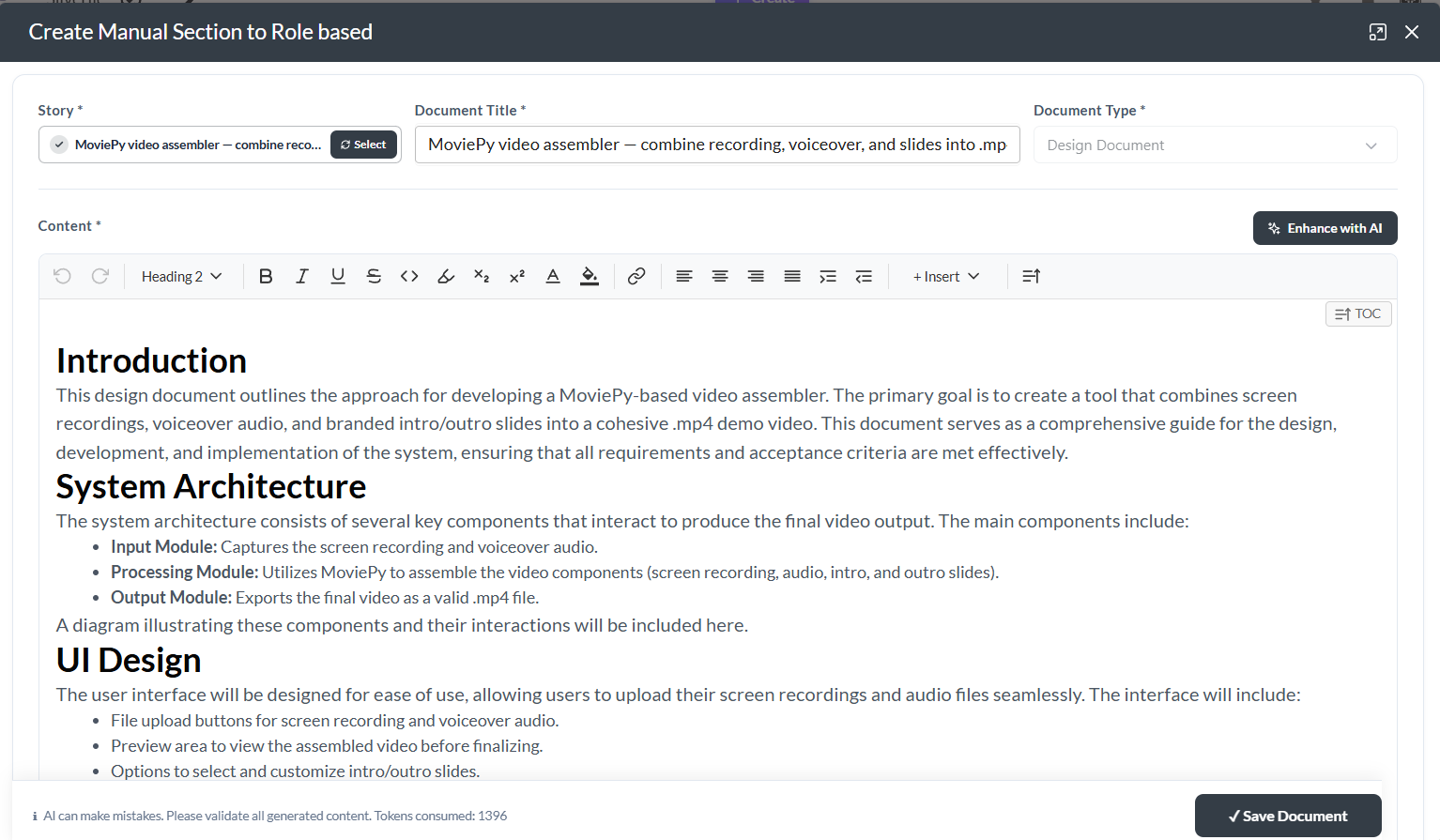 Create document from a story
