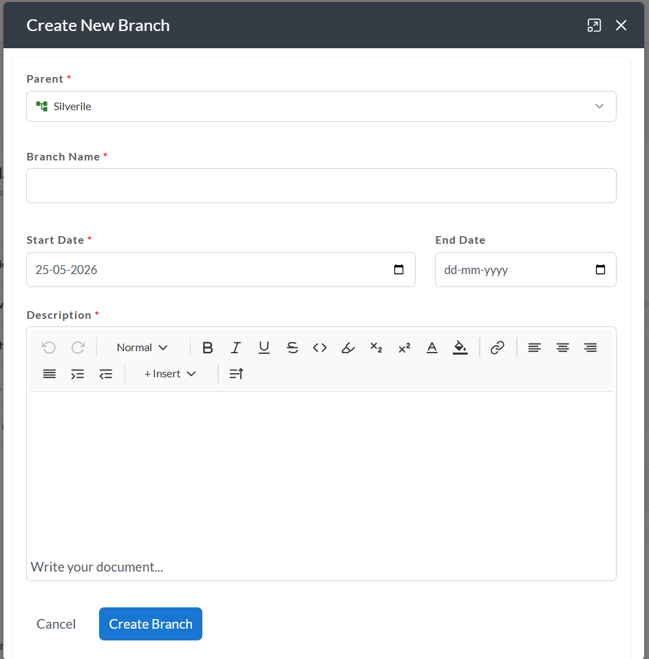 Create Branch from header