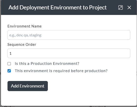 Add deployment environment form
