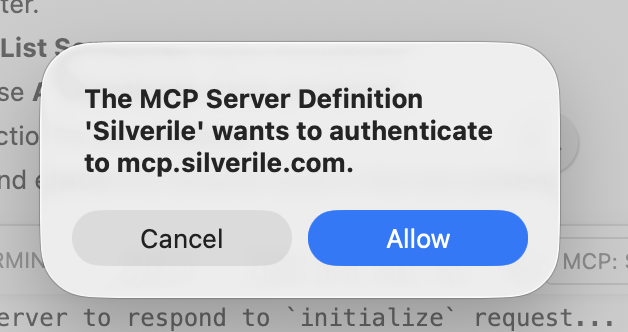 VS Code asking permission for Silverile to authenticate